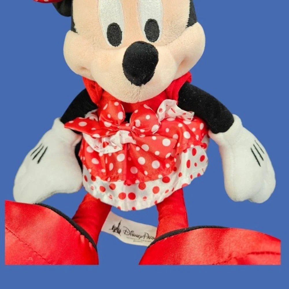 Disney Parks Minnie Mouse Plush Stuffed Animal Polka Dot Ruffled Dress Hair Bow‎